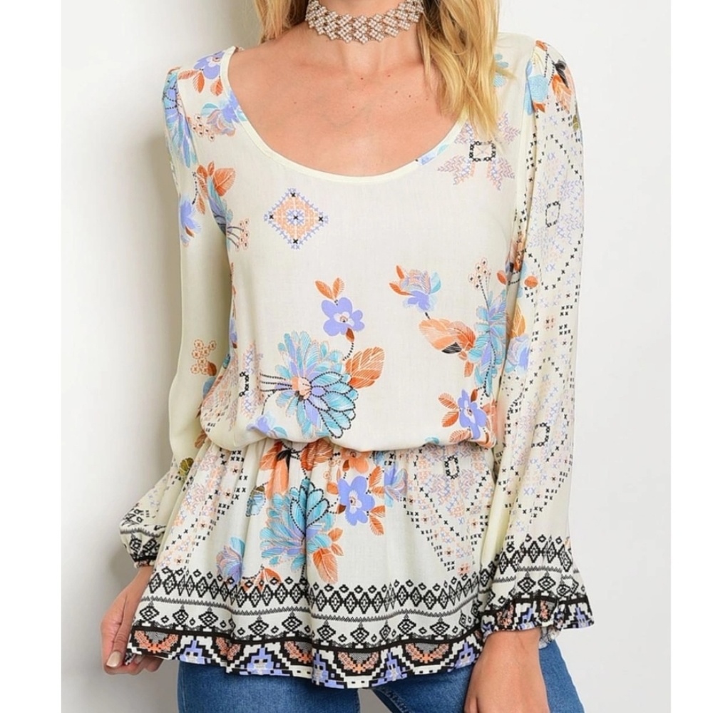 Always Me floral print long sleeve blouse size S.